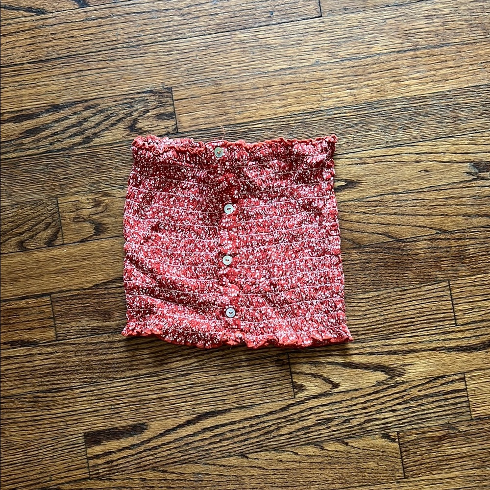 Red Button-Up Knit Crop Top